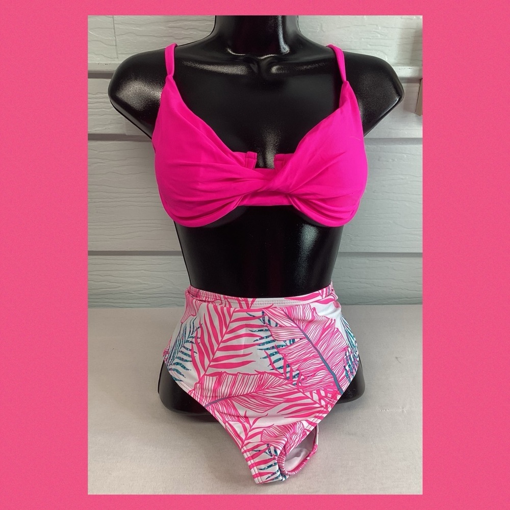 Pink Tropical Print Women's Bikini Set